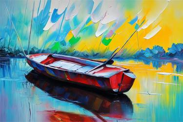 Red Boat and Lake Digital Painting thumb