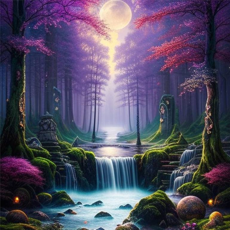 Beautiful Fantasy Scene of Moon and Lake