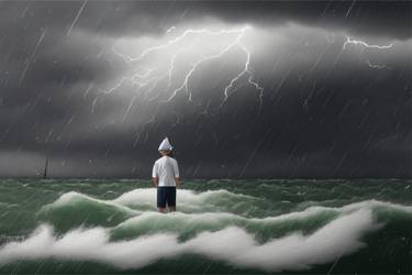 A Man Alone in Sea Storm thumb