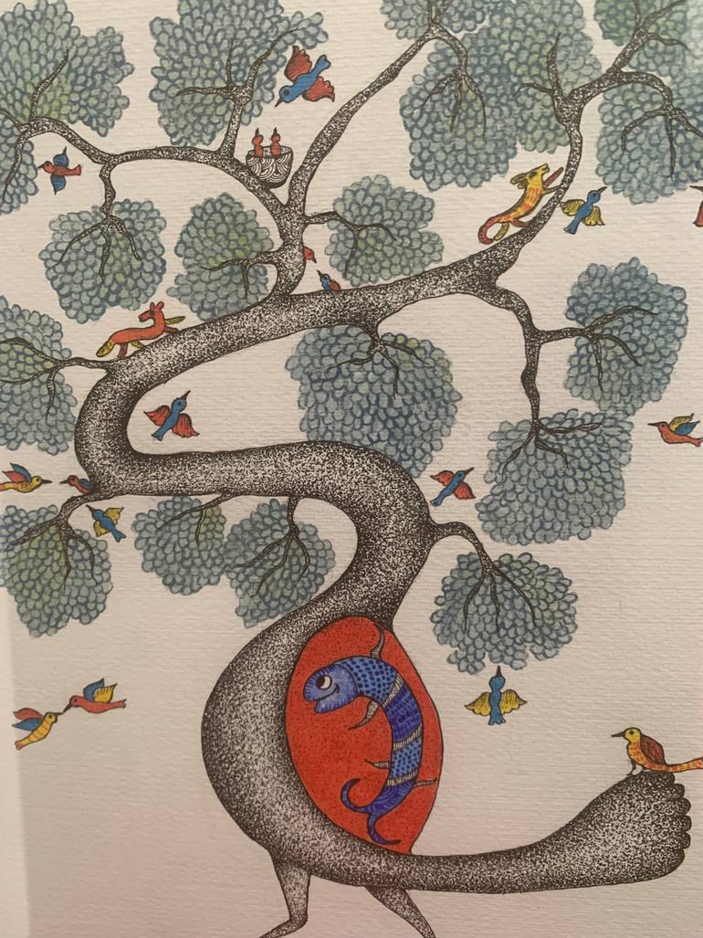 Original Folk Abstract Painting by Shobana Nair
