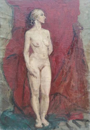 Nude Figure With Red Background. thumb