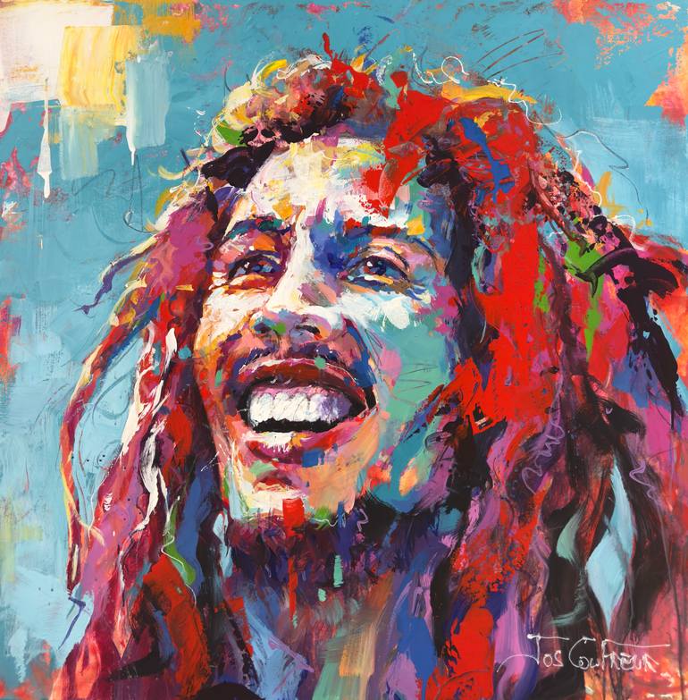 Original Famous Painting by Jos Coufreur  Painterly Abstraction Art on Canvas  Bob Marley 8