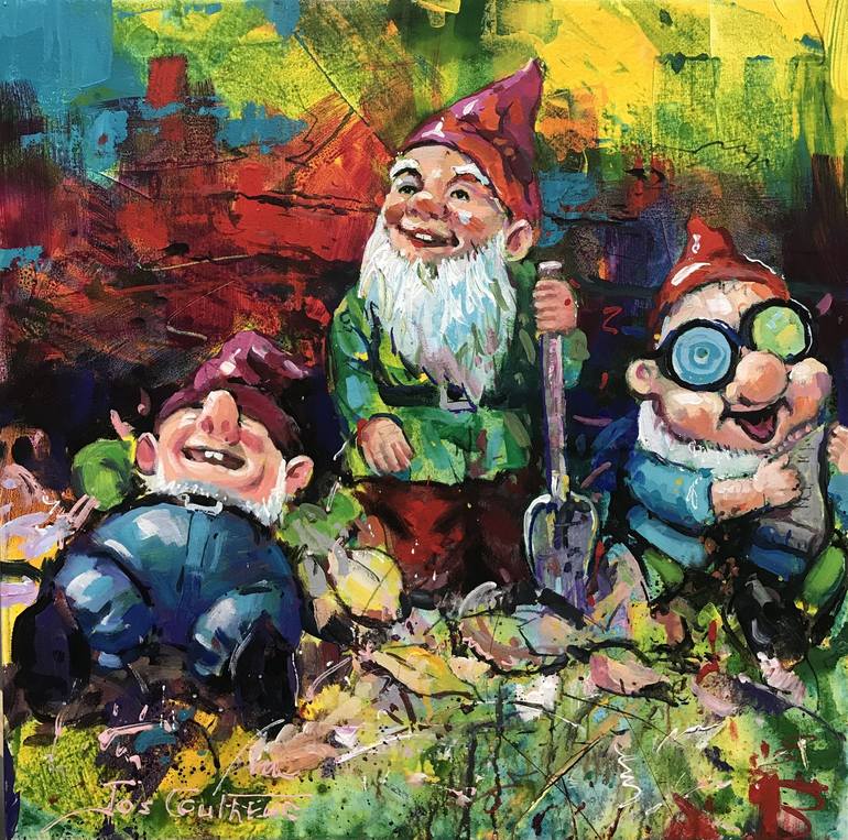 Gnomesville Locals Painting by Jos Coufreur