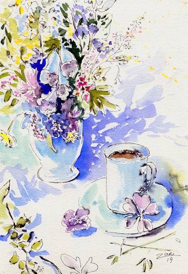 Watercolor flowers. Still life thumb