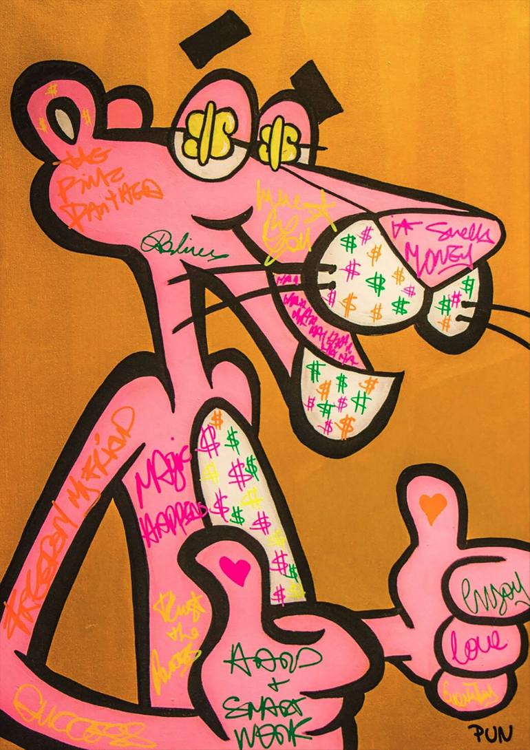 Believe ft. Pink Panther pose #2 Golden Series Painting by Carlos Pun