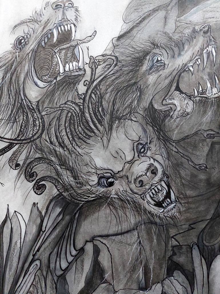 Original Black & White Classical Mythology Drawing by Viktoria Yefremenko