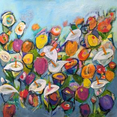 Original Abstract Expressionism Floral Paintings by Haleh Mahbod