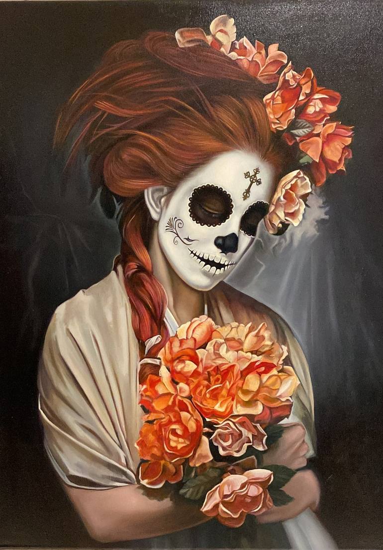 La belleza detrás de la catrina Painting by Sandra Gleitsmann | Saatchi Art