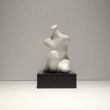 CROUCHING FIGURE plaster cast sculpture, limited edition. thumb