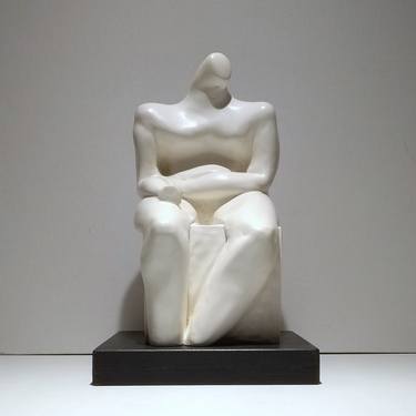 SEATED FIGURE solid plaster casting, limited edition sculpture thumb