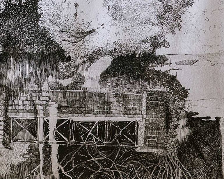 Original Figurative Cities Drawing by John F Junior Studio