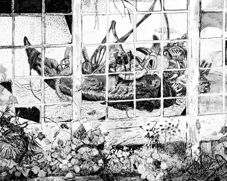 Original Black & White Fantasy Drawing by John F Junior Studio