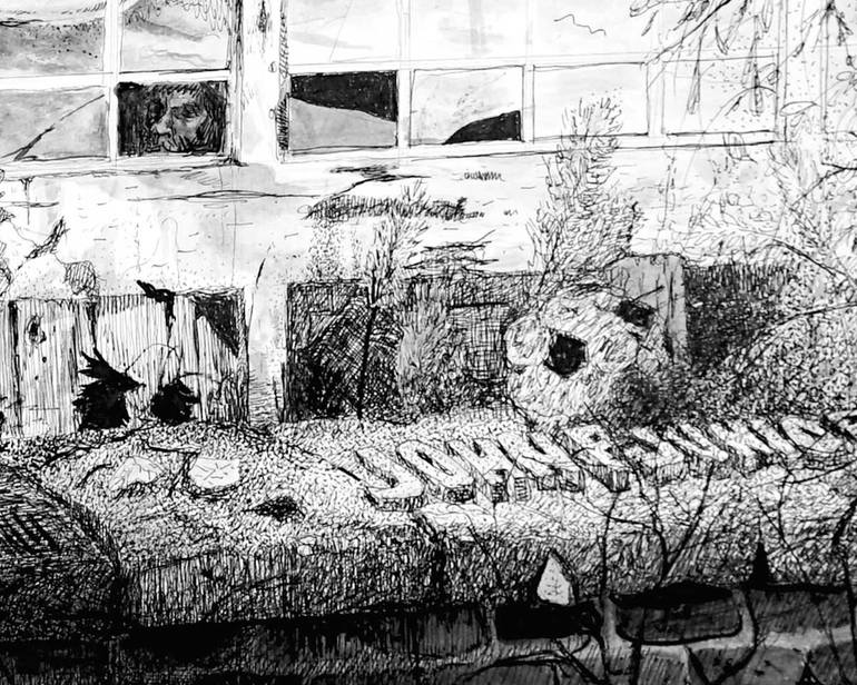Original Black & White Fantasy Drawing by John F Junior Studio