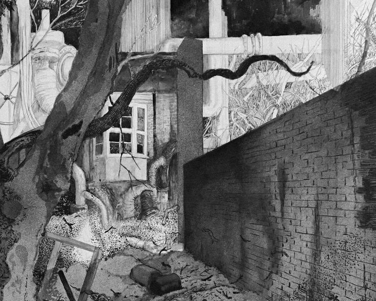 Original Black & White Fantasy Drawing by John F Junior Studio