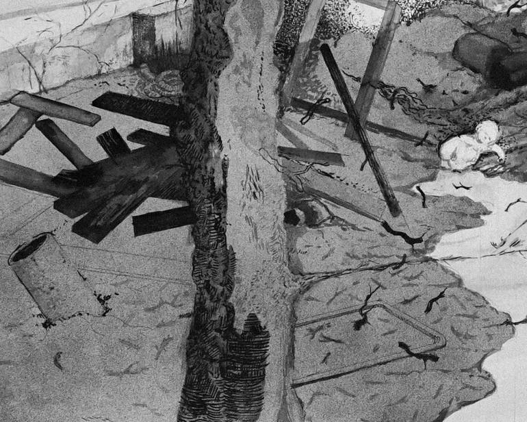 Original Black & White Fantasy Drawing by John F Junior Studio