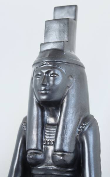 Isis , Egyptian Goddess in Black Pewter Glaze thumb