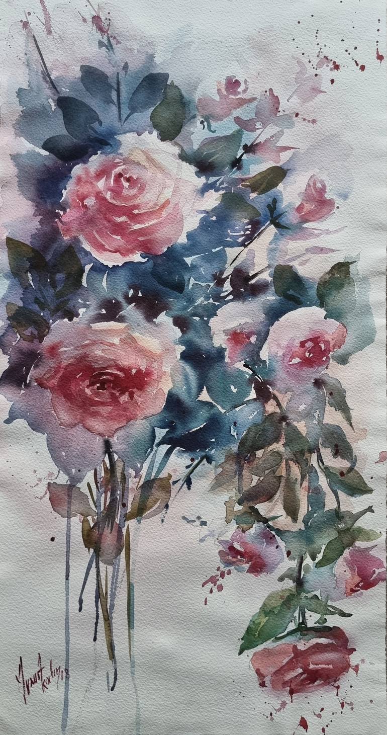 Original Impressionism Floral Painting by Aynur Akalin