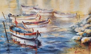 Original Impressionism Boat Paintings by Aynur AKALIN