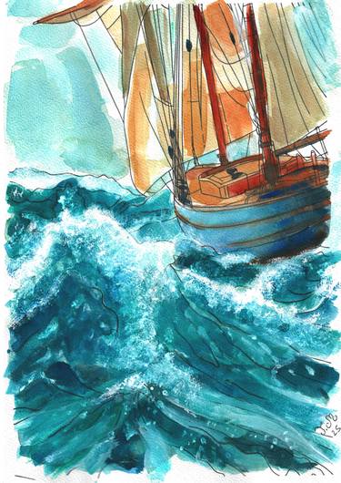 Original Expressionism Boat Mixed Media by Jerome Marette