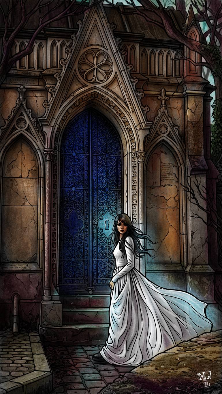 Original Architecture Digital by Jerome Marette | Figurative Art on Paper | The Gothic Shadow and the Dress of Light