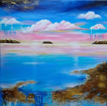 abstract landscape panting with pink clouds "pink sky II" thumb