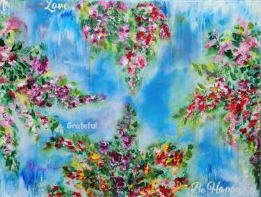 blue abstract flowers painting "Happyness" thumb