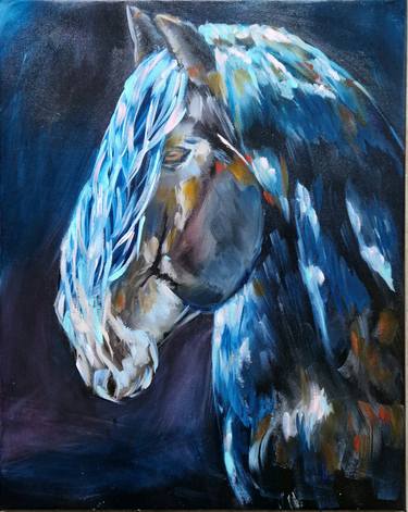 black horse oil painting "freedom flight" thumb