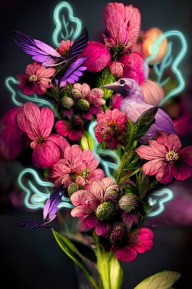 Bright dead bouquet of pink flowers thumb