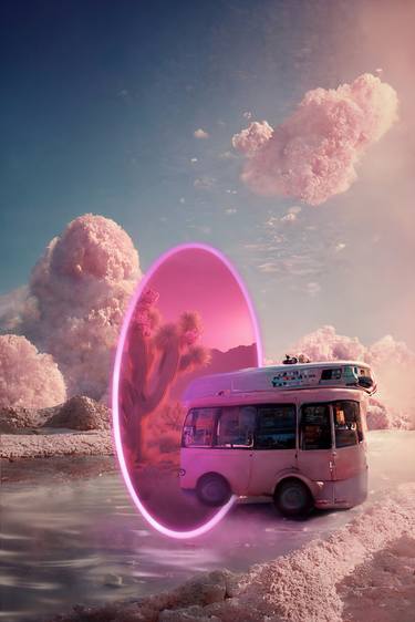 A bus traveling from the portal to a pink salt lake thumb