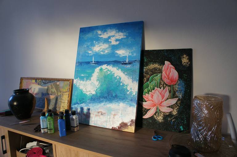 Original Abstract Beach Painting by Ariel Friedman