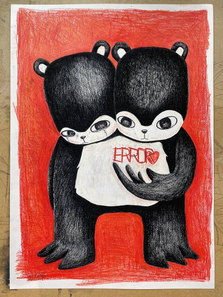 Original Expressionism Animal Drawing by Ursika Bear