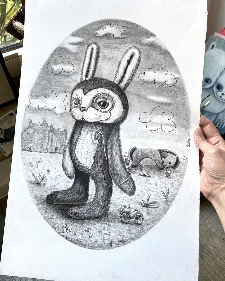 Original Surrealism Fantasy Drawing by Ursika Bear