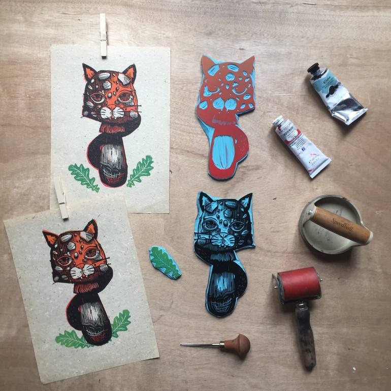Original Street Art Botanic Printmaking by Ursika Bear