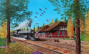 Original Train Painting by Mike Bennett