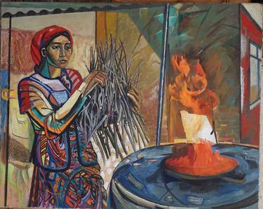 Woman with brushwood thumb