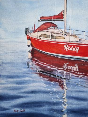 Red Reddy boat, Watercolor thumb