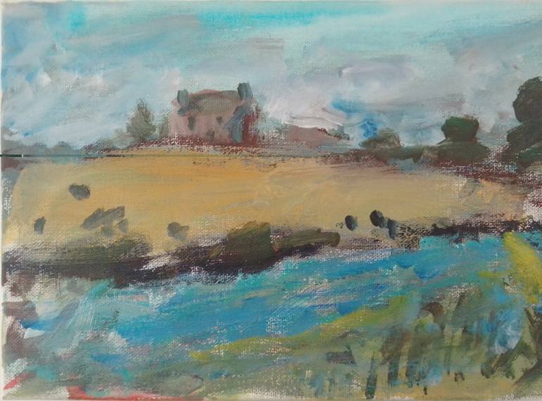 Original Landscape Painting by Jack O'hara | Expressionism Art on Canvas | Farm by the river