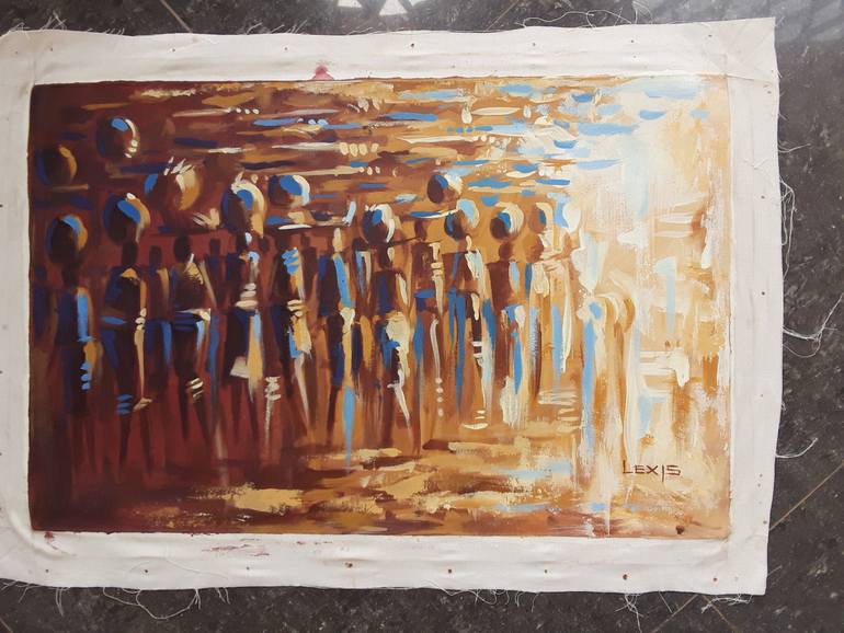 Original Impressionism People Painting by Alex Mensah