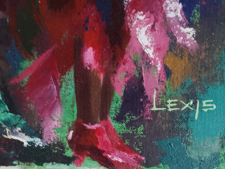 Original Art Deco Floral Painting by Alex Mensah