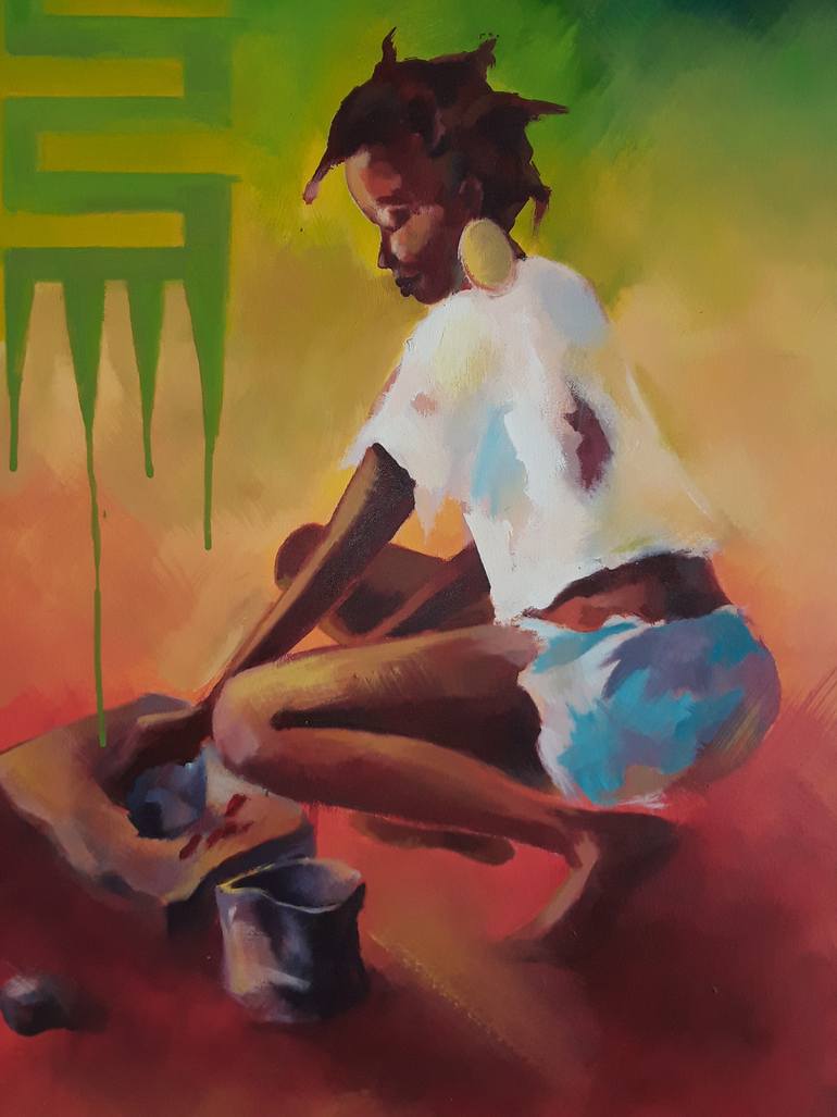 Original Art Deco Women Painting by Alex Mensah