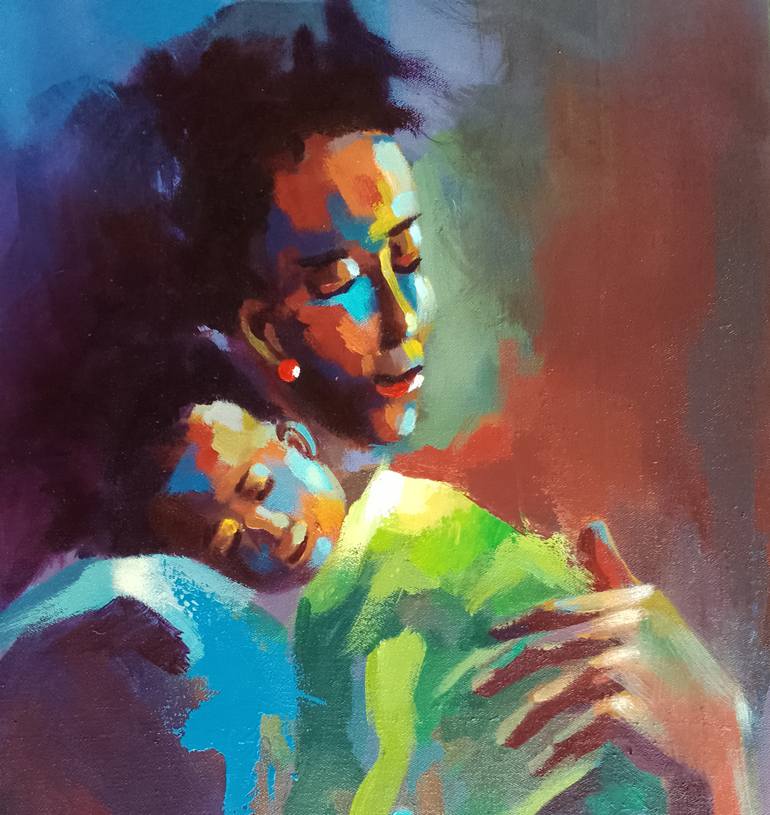 Original Abstract Expressionism Family Painting by Alex Mensah