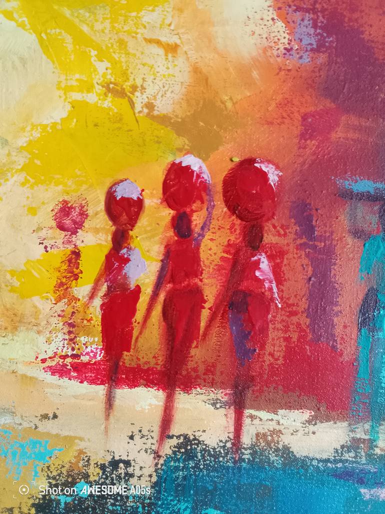 Original Art Deco Family Painting by Alex Mensah