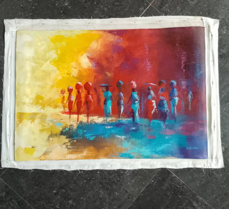 Original Art Deco Family Painting by Alex Mensah