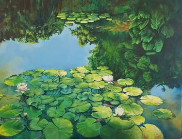 Lily Pads on the River Painting by Kathryn Gabinet-Kroo