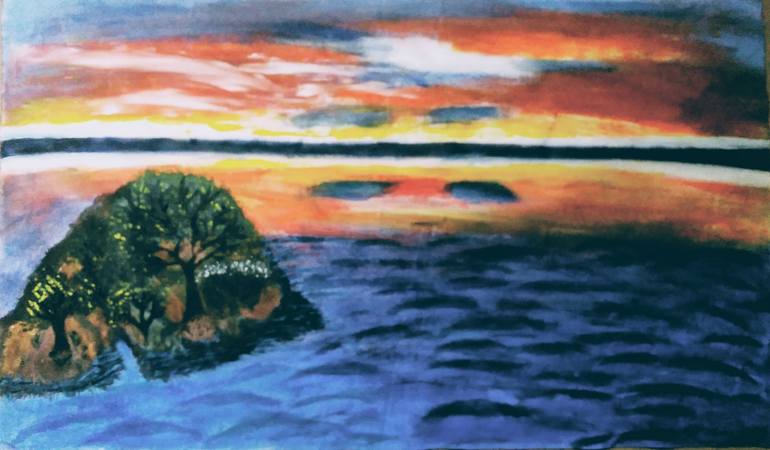Original Seascape Painting by Elizabeth Azogu | Art Deco Art on Canvas | Sunset on the sea