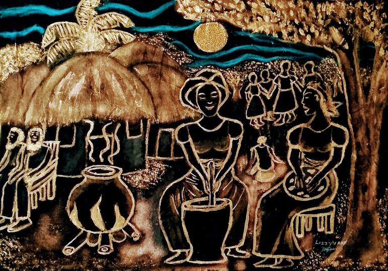 Original Art Deco Family Paintings by Elizabeth Azogu