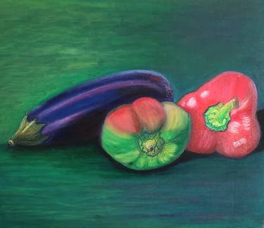 Oil Pastel Painting Veg in the kitchen Vegetables Painting thumb