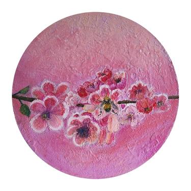 Abstract Bee in the blossom mixed media painting thumb
