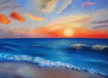 Seascape Pastel Painting Fantasy Art Unframed  Seaside Art thumb