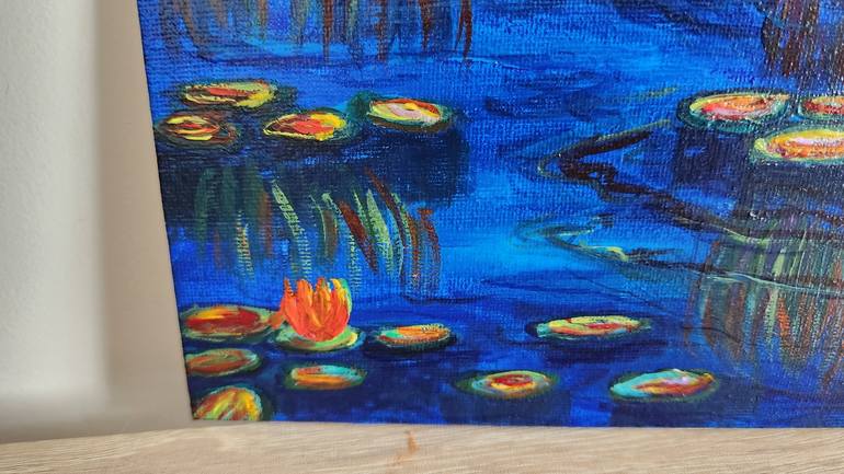 Green Waterlily Pond Artist Gouache On Canvas Board 5x7 inches Painting by  Vics Art
